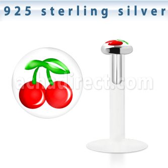 bilg13 labret bio flexible transparente plata esterlina presion logo cerezas fondo blanco mayorista