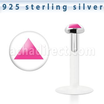 bilg41 labret bio flexible transparente plata esterlina presion 3mm logo tri rosa fondo blanco distribuidor