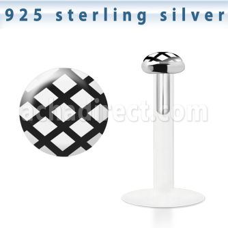 bilg42 labret bio flexible transparente plata esterlina presion 3mm logo malla negra distribuidor mayorista