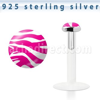 bilg51 labret bio flexible transparente plata esterlina presion logo rayas cebra rosas blancas al por mayor