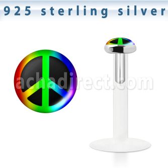 bilg9 labret bio flexible transparente plata esterlina presion 3mm logo paz bandera gay mayorista