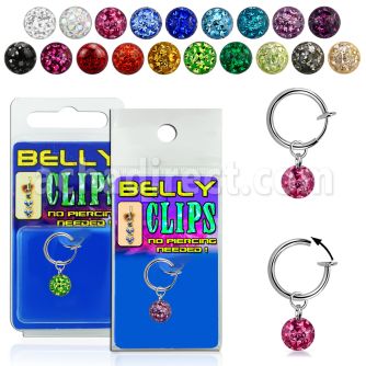 blcpt117 piercing falso clip ombligo bola 5mm multi cristal ferido 1 pieza al por mayor