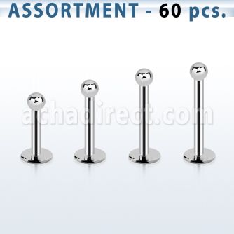 blk03e surtido piercings 60 labrets acero quirurgico 1mm bola 2mm distribuidor