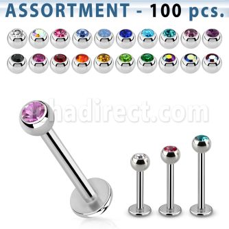 blk05 surtido piercings 100 labrets acero quirurgico bolas joya bisel 3mm mayorista