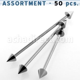 blk100 surtido piercings 50 barbells industriales acero quirurgico conos 5mm mayorista