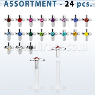 blk182 surtido piercings 24 labrets bio flexibles transparentes cruz plata esterlina cristal centro venta