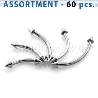 blk19c surtido piercings pack 60 bananas ceja acero quirurgico 1mm conos 2mm al por mayor