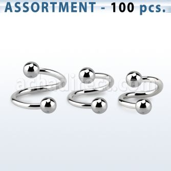 blk219a surtido piercings 100 espirales acero quirurgico bolas 3mm distribuidor mayorista