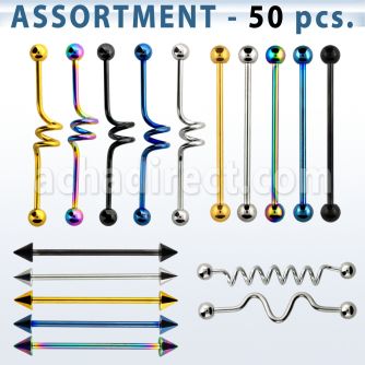 blk233 surtido piercings 50 barbells industriales acero quirurgico anodizado distribuidor mayorista