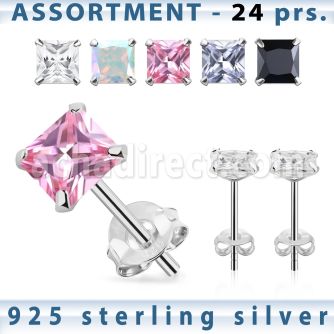 blk259m surtido piercings plata 24 pares piercings oreja plata esterlina 925 zirconia cuadrada distribuidor mayorista