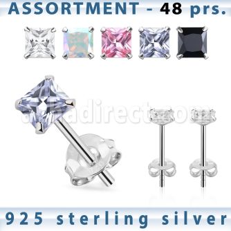 blk259s surtido piercings plata 48 pares piercings oreja plata esterlina 925 zirconia cuadrada venta