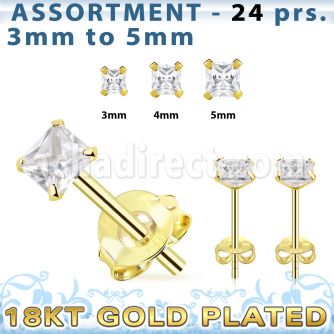 blk265s surtido piercings plata 24 pares piercings oreja plata esterlina 925 oro 18 kts zirconia cuadrada venta