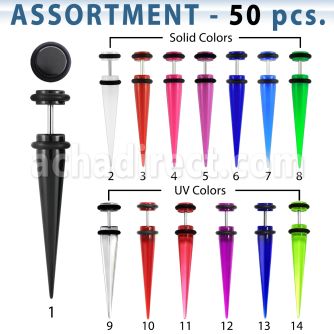 blk288 surtido piercings 50 expansores acrilicos falsos barra acero quirurgico anillos goma mayorista