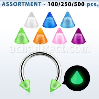 blk362 surtido piercings barbells circulares acero quirurgico variados conos acrilicos 3mm brillan oscuridad 8mm distribuidor mayorista