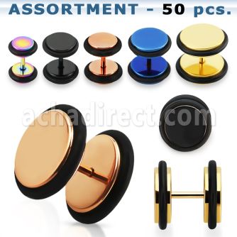 blk390 surtido piercings 50 plugs falsos acero quirurgico anodizado anillos goma mayorista