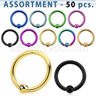 blk393 surtido piercings 50 aros bola presion acero quirurgico pvd bola 2 5mm mayorista