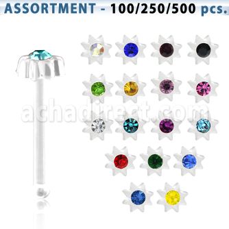 blk426 surtido piercings surtido piercing nariz hueso acrilico claro estrella cristal redondo centro 1 4mm distribuidor mayorista