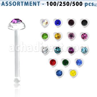 blk427 surtido piercings surtido piercing nariz hueso acrilico claro corazon cristal redondo centro 1 4mm distribuidor mayorista