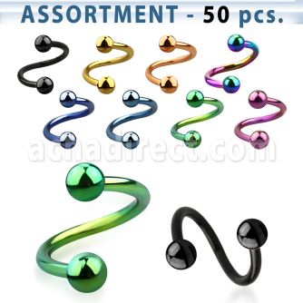 blk503 surtido piercings 50 espirales acero quirurgico pvd bolas 3mm al por mayor