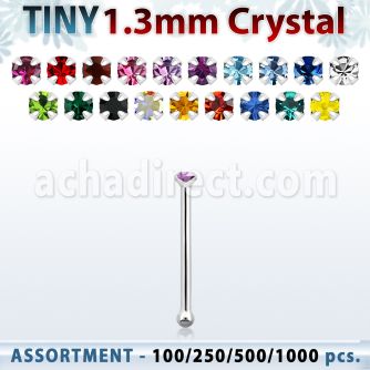 blk524 surtido por mayor piercings nariz plata piercings nariz hueso plata esterlina 925 0 6mm cristal redondo 1 25mm al por mayor