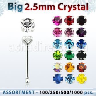 blk527 surtido por mayor piercings nariz plata piercings nariz hueso plata esterlina 925 0 6mm cristal redondo 2 5mm venta