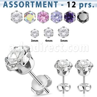 blk60 surtido piercings 12 pares piercings oreja acero quirurgico zirconia redonda 3mm 5mm al por mayor