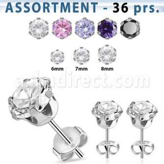 blk62 surtido piercings 36 pares piercings oreja acero quirurgico zirconia redonda 6mm 8mm mayorista