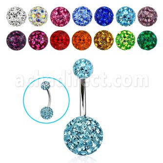 bn2f105 piercing ombligo acero quirurgico una bola 5mm otra 10mm multi cristal ferido al por mayor