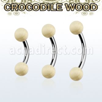 bncr5 piercing ombligo organico barra acero 316l bolas madera cocodrilo 5mm mayorista