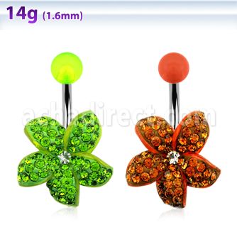 bnfwc1 piercing ombligo acero quirurgico flor hawaiana cristal bola acrilica distribuidor mayorista