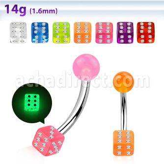 bngldic piercing ombligo acero quirurgico bola brilla oscuridad 5mm dado acrilico cristal brilla oscuridad 5mm inferior distribuidor
