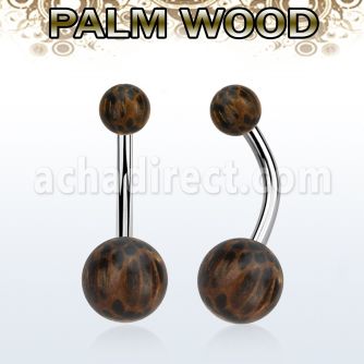 bngpl piercing ombligo organico barra 316l bolas madera palma 5 8mm mayorista