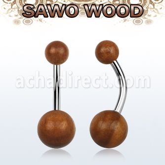 bngsw piercing ombligo organico barra 316l bolas madera sawo madera vieja 5 8mm distribuidor