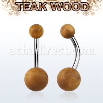 bngte piercing ombligo organico barra 316l bolas madera teca 5 8mm al por mayor