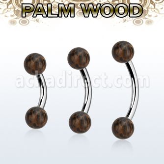 bnpl5 piercing ombligo organico barra acero 316l bolas madera palma 5mm al por mayor