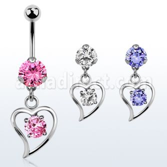 bnrz17 piercing ombligo acero quirurgico zirconia 8mm colgante zirconia redonda corazon 38 10mm mayorista