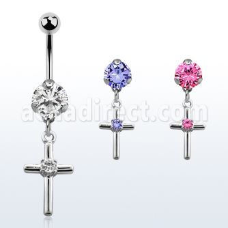 bnrz394 piercing ombligo acero quirurgico zirconia 8mm colgante cruz zirconia redonda centro 38 10mm venta