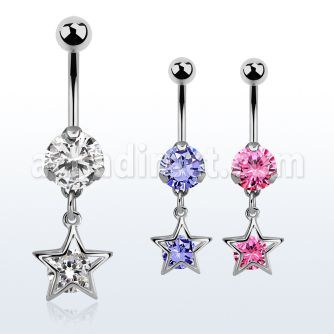 bnrz414 piercing ombligo acero quirurgico zirconia 8mm colgante estrella zirconia redonda medio plata 38 10mm venta