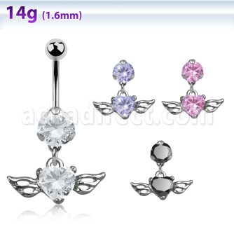 bnrz586 piercing ombligo acero quirurgico zirconia 8mm colgante corazon zirconia alas 38 10mm al por mayor