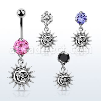 bnrz726 piercing ombligo acero quirurgico zirconia 8mm colgante liso sol plata mayorista
