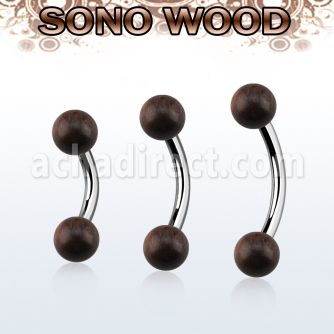 bnsn5 piercing ombligo organico barra acero 316l bolas madera sono 5mm distribuidor