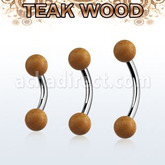 bnte5 piercing ombligo organico barra acero 316l bolas madera teca 5mm mayorista