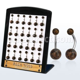 brbngpl display 24 piercings ombligo organicos barra acero 316l bolas madera palma 5 8mm 10mm distribuidor