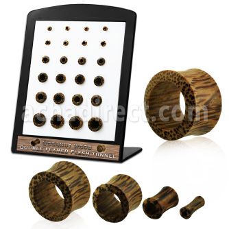 brdpwb display 24 dilataciones tunel doble flare madera coco 3mm 12mm mayorista