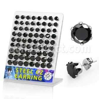 brescz2 display 36 pares piercings oreja acero inoxidable zirconia redondas negras 6mm 8mm distribuidor