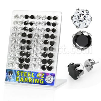 brescz4 display 36 pares piercings oreja acero inoxidable zirconia redondas claras negras 6mm 8mm al por mayor