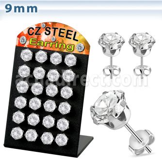 bresz9 display 12 pares piercings oreja acero inoxidable zirconia redondas claras 9mm venta