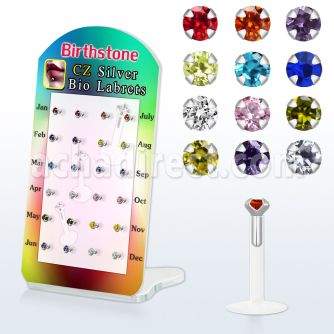 brlbi30 display 24 labrets bio flexibles transparentes zirconita redondas 2mm colores las nacimiento 8mm venta