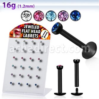 brlbkm display 24 labrets acero quirurgico anodizado negro cabeza parte joya 2 2mm base rosca interna 8mm distribuidor