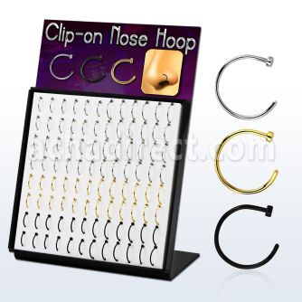 brmcln3 display 96 piercings nariz falsos clip acero 316l brillo espejo anodizado negro dorado diametro 8mm 10mm mayorista
